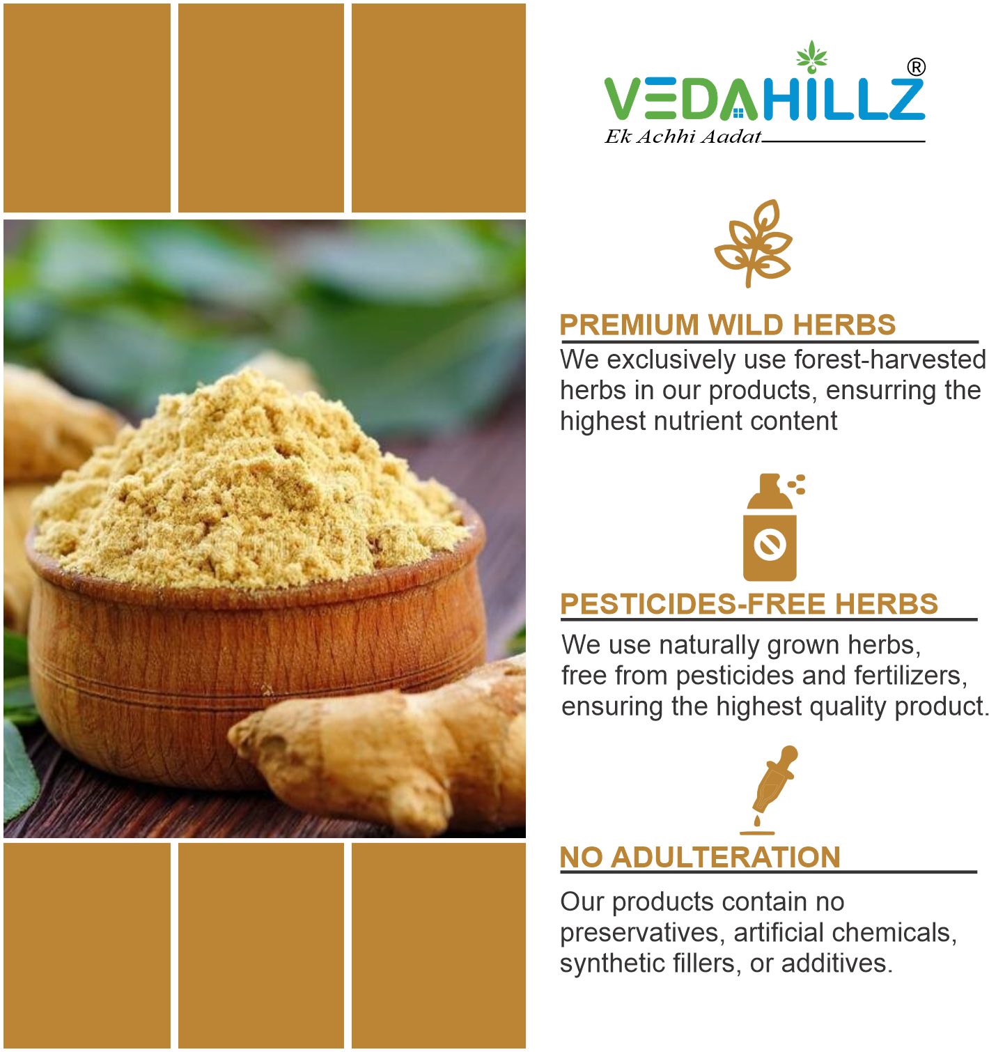Vedahillz Ginger Powder for Immunity and Digestive Health Made from Premium Ginger